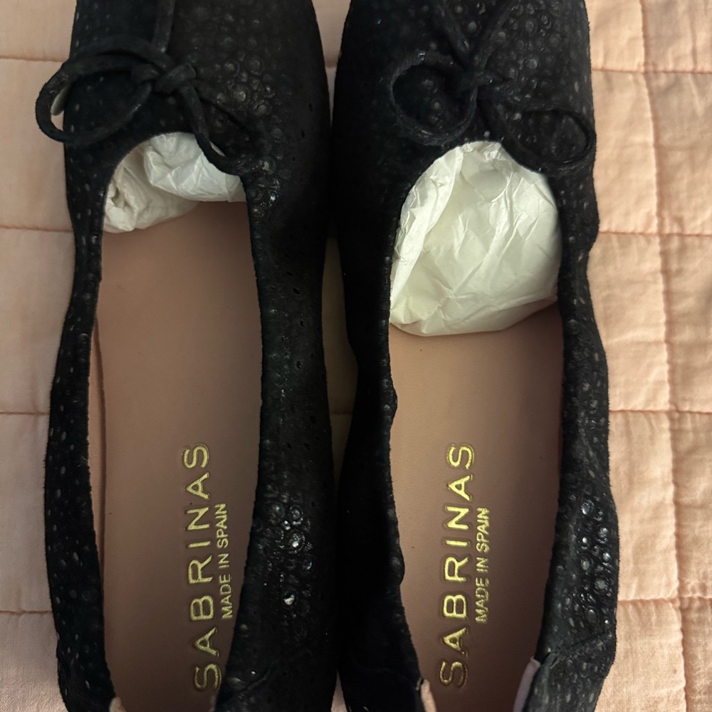 Sabrinas Black Perforated Leather Ballet Flats